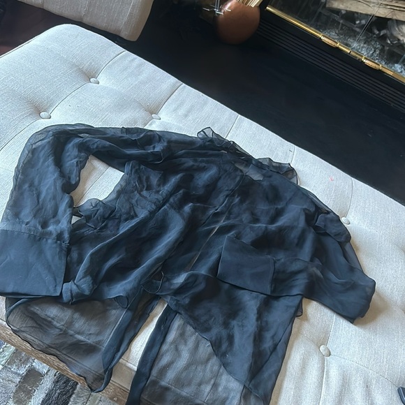 Givenchy Paris Black Sheer Ruffle Button Down Blouse Size Small - Picture 9 of 10